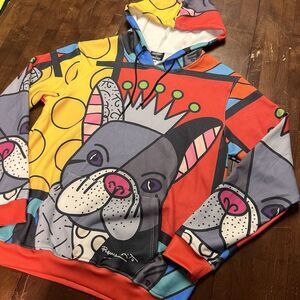 Romero Britto Fresh Hoods By Britto  Hoodie Men Large Patchwork Doggy Pullover